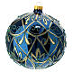 Glossy blue Christmas ball with flowers, blown glass, 150 mm s3