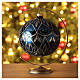 Boule sapin Noël verre soufflé bleu paon motif floral 150 mm s2