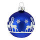 Christmas balls with reindeers, set of 12, matte blue blown glass, 50 mm s2