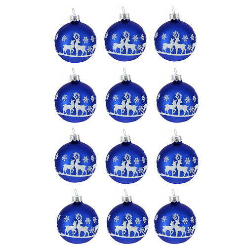 Conjunto 12 bolas de Natal renas vidro azul-escuro 50 mm 1