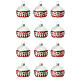 Christmas balls with penguins, set of 12, matte white and red blown glass, 60 mm s1