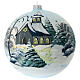 Christmas ball with church in a snowy landscape, light blue blown glass, 200 mm s1