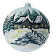 Christmas ball with church in a snowy landscape, light blue blown glass, 200 mm s8