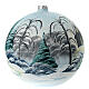 Christmas ball with church in a snowy landscape, light blue blown glass, 200 mm s10