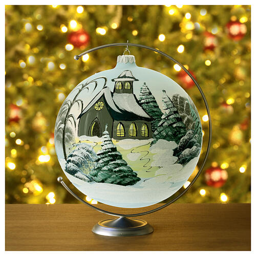 Christmas ball snowy grey house in glass 200mm 3