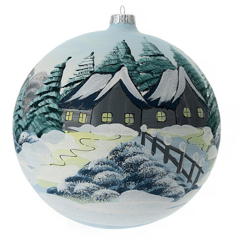 Christmas ball snowy grey house in glass 200mm 8