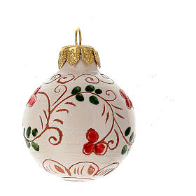 Christmas ball with red berries, decorated Deruta terracotta, 50 mm