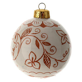 Christmas ball with floral pattern, cream-coloured Deruta terracotta, 60 mm