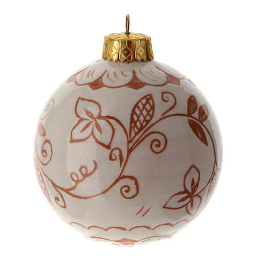 Christmas ball with floral pattern, cream-coloured Deruta terracotta, 60 mm 2