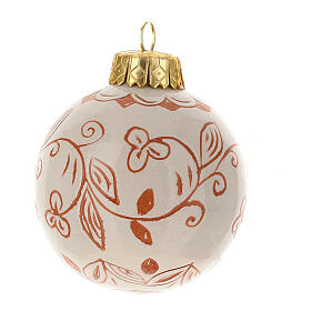 Floral ball ornament floral motif in terracotta Deruta cream 80mm