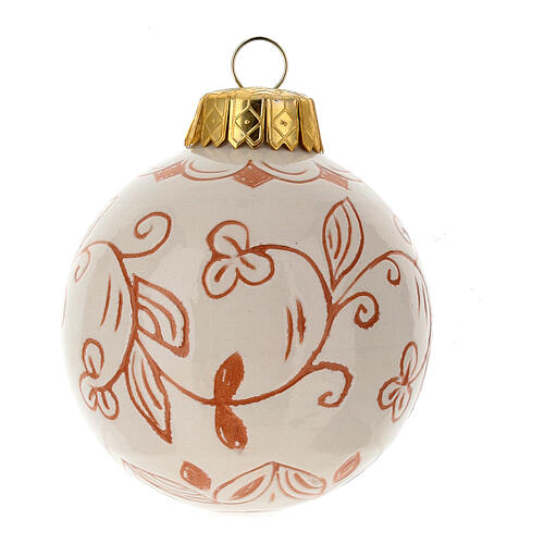 Floral ball ornament floral motif in terracotta Deruta cream 80mm 1