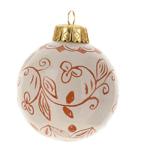 Floral ball ornament floral motif in terracotta Deruta cream 80mm 2