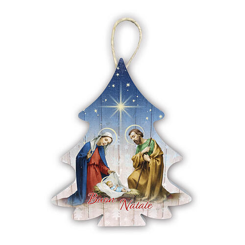 Tree-shaped Christmas ornament with Nativity, wood, h 5 in 1