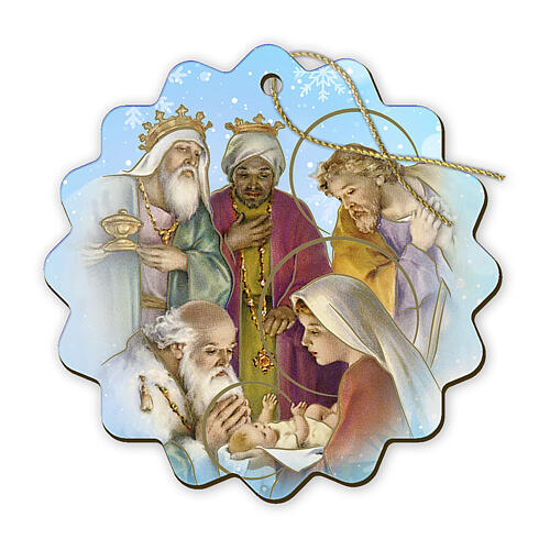 Christmas ornament with Adoration of the Magi, wood, 3.5x3.5 in 1