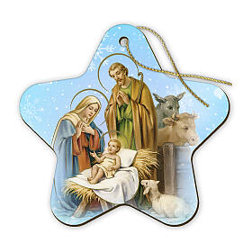 Star-shaped Christmas ornament with Nativity and animals, 3x3 in