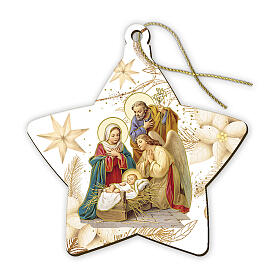 Star-shaped Christmas ornament with Nativity and angel, 3x3 in