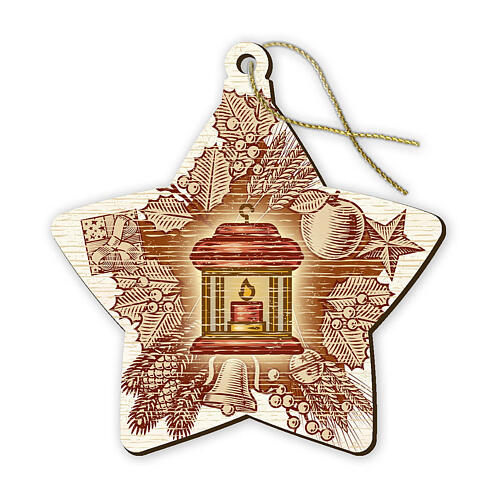 Décoration Noël bois étoile avec lanterne 6x6 cm 1