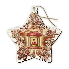 Wood star lantern tree ornament 6x6 cm