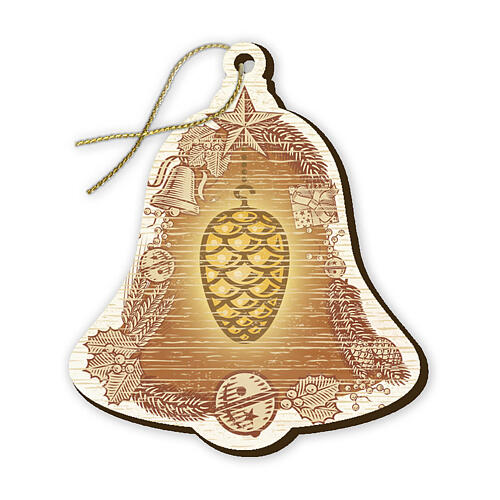 Bell tree ornament pine cone in wood 6x5 cm 1