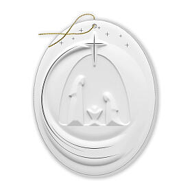 Décoration blanche ovale Nativité 9x7 cm