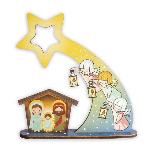 Wooden Christmas ornament, Nativity Scene with comet and angels, 8x6 in 1