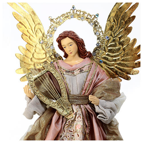 Ángel con arpa alas vestidos rosa oro punta h 45 cm 2