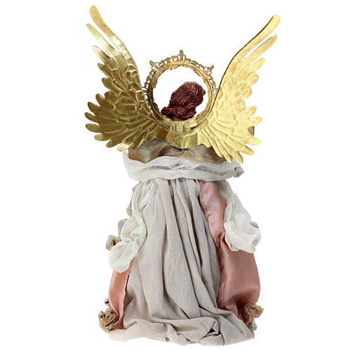 Anioł z harfą ze szkrzydłami, szaty różowe złote, szpic choinkowy h 45 cm 5