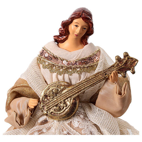 Angel with guitare, gold and pink clothes, Christmas tree topper, h 30 cm 2