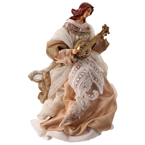 Angel with guitare, gold and pink clothes, Christmas tree topper, h 30 cm 3