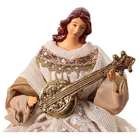 Ange avec guitare robe rose or cimier pour sapin h 30 cm