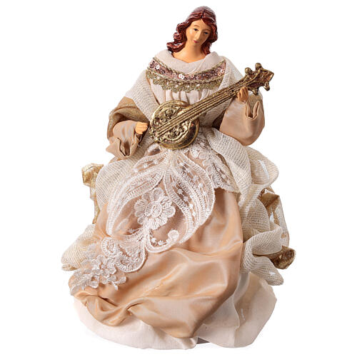 Ange avec guitare robe rose or cimier pour sapin h 30 cm 1