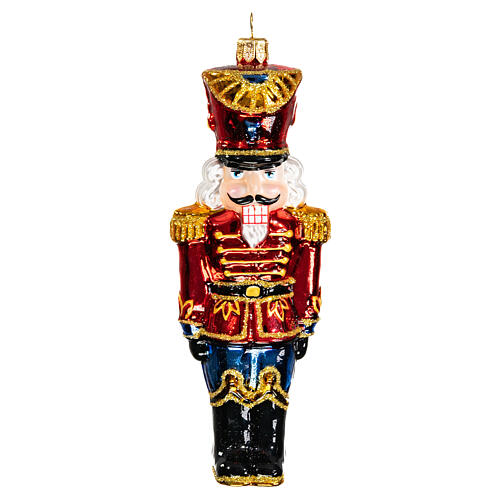 Nutcracker, blown glass Christmas ornament, 6 in 1