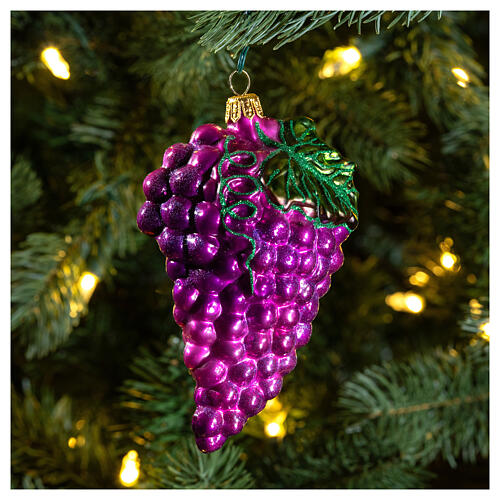 Red grapes Christmas tree ornament in blown glass 10 cm 2