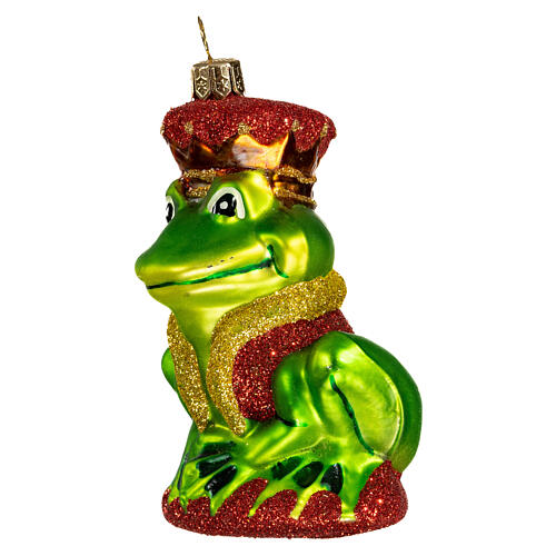 Crowned frog, blown glass Christmas ornament, 4 in 3