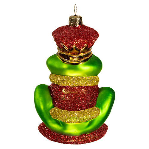 Crowned frog, blown glass Christmas ornament, 4 in 5