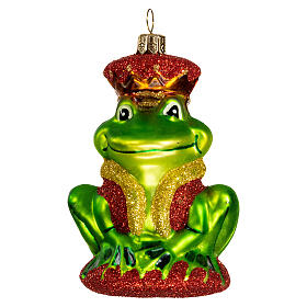Frog with crown 10 cm blown glass ornament