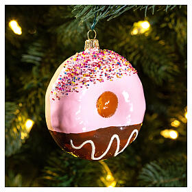 Donut, Weihnachtsbaumschmuck aus mundgeblasenem Glas, 10 cm