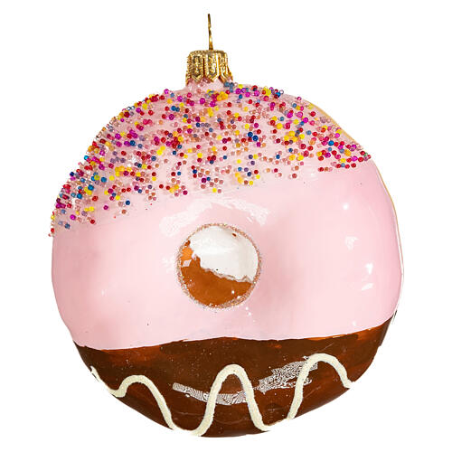 Donut, Weihnachtsbaumschmuck aus mundgeblasenem Glas, 10 cm 1