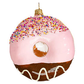 Donut, blown glass Christmas ornament, 4 in