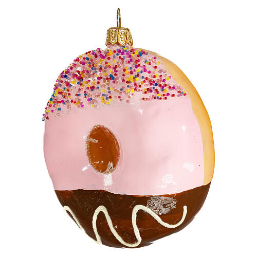 Donut, blown glass Christmas ornament, 4 in 3