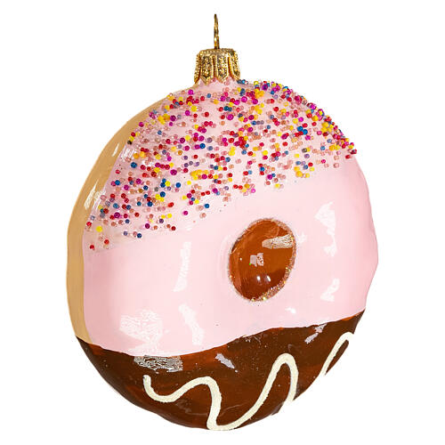 Donut, blown glass Christmas ornament, 4 in 4