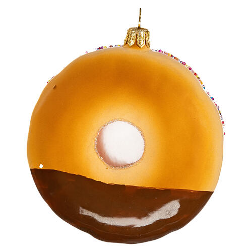 Donut, blown glass Christmas ornament, 4 in 5