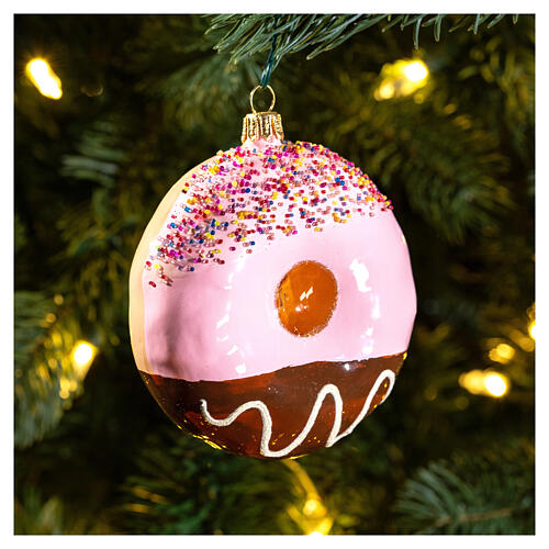 Donut décoration sapin Noël en verre soufflé 10 cm 2
