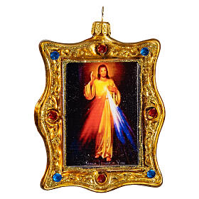 Gnadenbild vom Barmherzigen Jesus, Weihnachtsbaumschmuck aus mundgeblasenem Glas, 10 cm