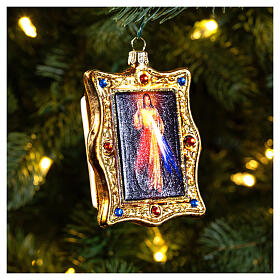 Gnadenbild vom Barmherzigen Jesus, Weihnachtsbaumschmuck aus mundgeblasenem Glas, 10 cm