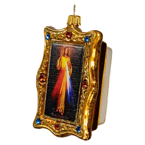 Gnadenbild vom Barmherzigen Jesus, Weihnachtsbaumschmuck aus mundgeblasenem Glas, 10 cm 3
