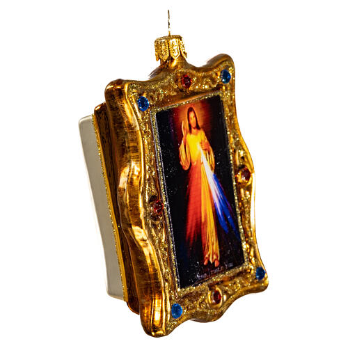 Gnadenbild vom Barmherzigen Jesus, Weihnachtsbaumschmuck aus mundgeblasenem Glas, 10 cm 4
