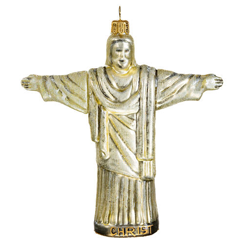 Statua Cristo Redentore Rio 12 cm vetro soffiato addobbi Albero di Natale 1