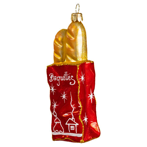 Baguette, blown glass Christmas ornament, 5 in 3