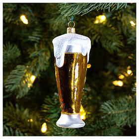 Bierglas, Weihnachtsbaumschmuck aus mundgeblasenem Glas, 15 cm